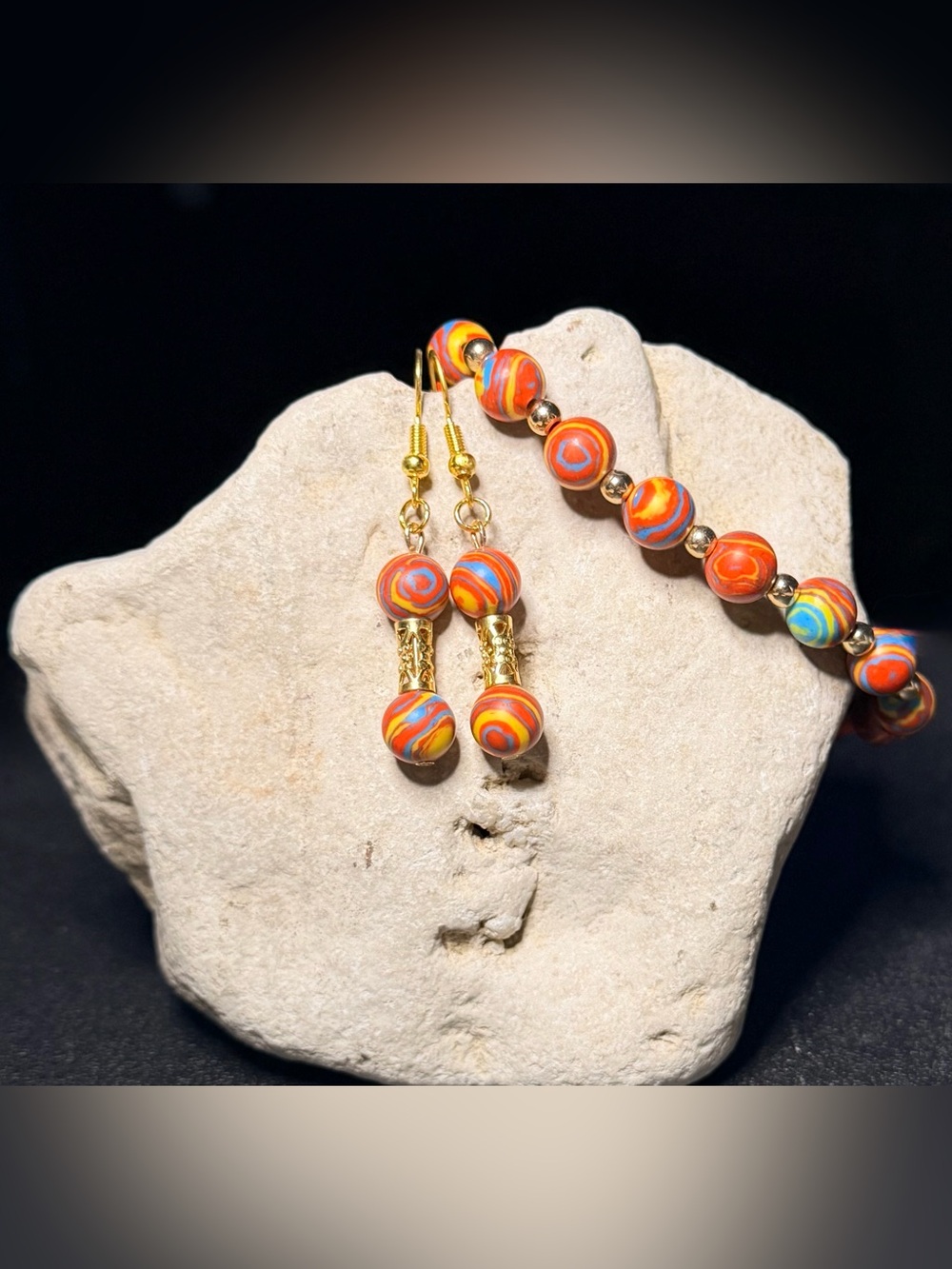 ✨Handcrafted✨ Multicolor Swirl Bead Bracelet & Earring Set